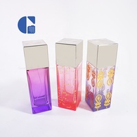 Flacon de parfum de luxe cubique mince avec pulvérisateur, en verre vide, couleur dégradée avec feuille d'or, 50ml 100ml, emballage personnalisé