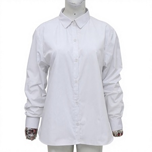 Camisa de Popelina Blanca Sólida Extra Grande Personalizada para Mujer, con Cuello de Botones, Manga Larga, 100% Algodón, Estilo Casual de Negocios, para Oficina, Uso Diario, Verano, OEM - Product Image 1