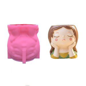YS béton tête humaine fille visage Vase ciment Silicone planteur Pot moule bougeoir chandelier pot de fleurs faisant artisanat moule - Product Image 2