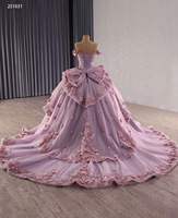 QUEENSGOWN Royal robe de bal à épaules dénudées lilas Tulle Empire Quinceanera avec appliques florales robe de soirée de bal formelle pour femmes