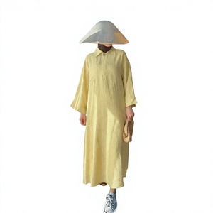 Robe chemise élégante en satin imprimé pour femme, coupe droite modeste, personnalisée, ample et décontractée, en lin, boutonnée, longueur cheville, idéale pour l'été - Product Image 2