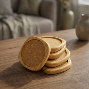 Set of 4 <b>Round</b> Wooden Coasters with a Wooden Center Durable Drink Coasters for Household Use Simple Style Made in Indonesia - Product Image 2