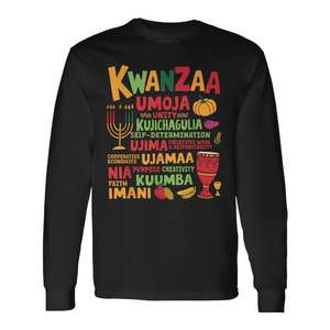 T-shirt à manches longues Kwanzaa Seven Principles Nguzo Saba, vêtements de fête afro-américains - Product Image 1