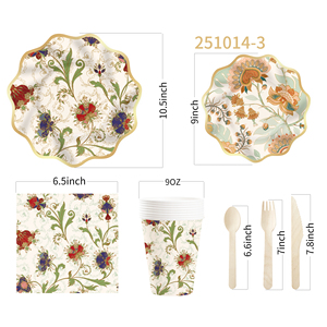 ชุดอุปกรณ์จัดงานเลี้ยงธีมดอกไม้ DAMAI Kaki ชุดตกแต่งงานเลี้ยง ชุดจานชามกระดาษแบบใช้แล้วทิ้ง ชุดจานกระดาษสำหรับงานเลี้ยง - Product Image 5