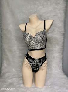 Corsetto da ballo per feste + perizoma a vita alta corsetto donna EDC Rave cristallo Showgirl - Product Image 5