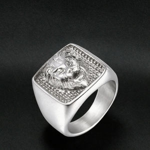 Bagues de mariage personnalisées en or plaqué 18 carats, style punk viking Illuminati, avec crâne et lion incrusté de diamants, pour hommes - Vente en gros - Product Image 3
