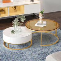 Table basse de salon de luxe moderne modèle d'eau simple de l'usine verre marbre design matériau métallique convertible