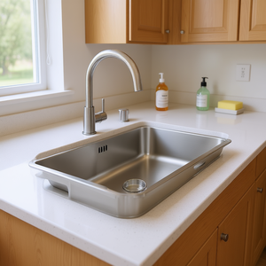 Évier de cuisine à cuve unique 33x19 pouces en acier inoxydable brossé à encastrer style ferme - Product Image 2