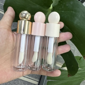 现货5毫升哑光白色粉色圆顶管唇彩标志独特大刷厚实唇彩管包装 - Product Image 2
