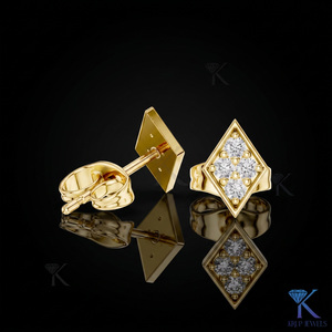 Lab Grown Diamond Geometric Rhombus Stud <b>Earrings</b> 4 Stone Cluster 18K <b>Solid</b> Gold Luxury Fine Women Jewelry Wedding Bridal - Product Image 2
