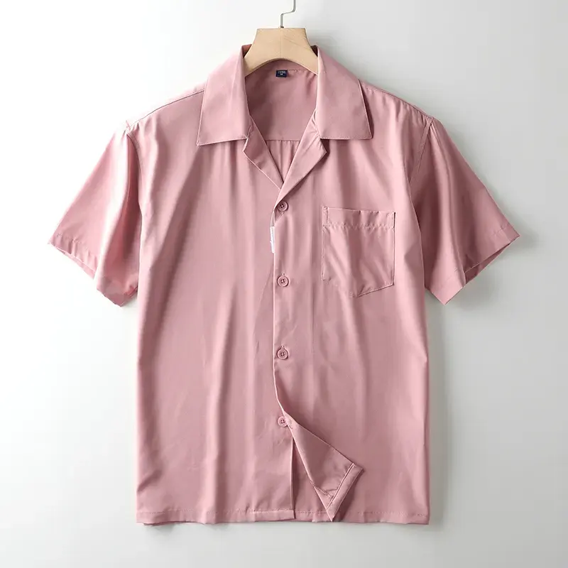 Man Casual Blank Plain Shirts Wholesale Custom Summer Uniform Print Camp Collar Punk Style Silk Shirt