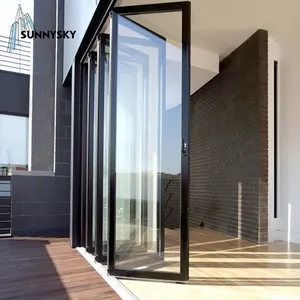 NFRC exterior black soundproof patio doors accordion folding sliding door system aluminum glass bi fold from China