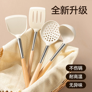 Silicone Spatula And Ladle Set 3Pc Food Grade Heat Resistant Kitchen Utensils With Wooden <b>Handle</b> For Non Stick <b>Pan</b> Cooking - Product Image 3
