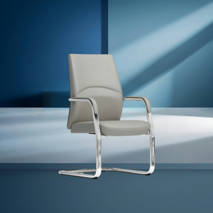 A grey leather steel-arched frame with built-in native cotton fabric for a comfortable office <b>chair</b> without <b>wheels</b> - Product Image 3