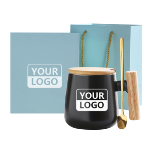Boîte-cadeau de cuillère à remuer et <span class=keywords><strong>bambou</strong></span> exquis <span class=keywords><strong>noir</strong></span> de logo personnalisé tasse de tasse à café en céramique de luxe de poignée en bois avec le couvercle en bois - Product Image 1