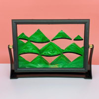 Cadre d'art cinétique de sable mouvant Paysage Noir avec sable rouge orangé, double verre, support rotatif de bureau, vente en gros