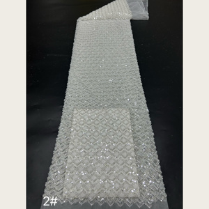Tissu en <span class=keywords><strong>tulle</strong></span> perlé à motif losanges creux inclinés G4125, 8 couleurs, avec sequins, pour robe de mariée et de demoiselle d'honneur - Product Image 4