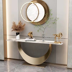 Mesa Consola Esquinera Moderna de Lujo con Mármol y Metal Dorado para Recibidor Decorativo con Espejo para Muebles de Sala de Estar - Product Image 1