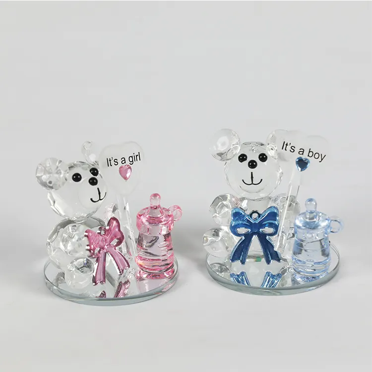 中国風ホリデーギフトクリスタルベア家の装飾クリスタルお土産ギフト青とピンクのクリスタルかわいい動物の装飾品