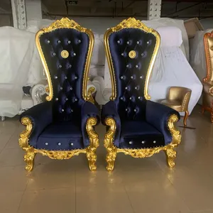 Ucuz kral ve kraliçe kral altın taht sandalyeler siyah ve altın kraliyet kanepe siyah deri taht