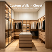 HNSJ Unités de dressing sur mesure modernes, durables et écologiques, avec cadre noir, armoires vitrées et étagères lumineuses à LED pour villa