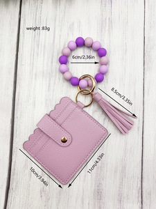 Bead Bracelet Card <strong>Holder</strong> with Tassel, Leather ID Card Wallet Wristlet Keychain, Scalloped Edge Card Case with Snap Button - Product Image 5