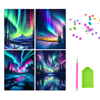 Lot de 4 kits de peinture diamant DIY pour adultes, ciel nocturne romantique aurores boréales, art diamant 5D pleine surface
