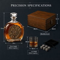 Ensemble de carafe à whisky de luxe en gros, design boussole unique, avec 2 verres et pierres, dans un coffret cadeau en bois