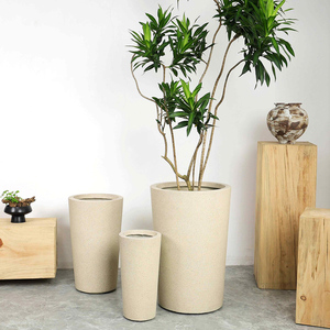 Eenvoudige groene internationale luxe hoogwaardige magnesiumklei bloempot, hoog, groot, minimalistisch, modern, groene plant, binnenplaats - Product Image 2