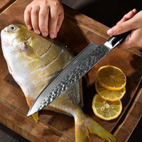 Couteau de Chef en Acier Damas Forgé et Martelé, Lame de 19,5 pouces à Tranchant Affûté, pour Trancher Légumes et Couper Viande, Manche en Bois, Chine