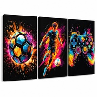 Impression sur toile encadrée 3 pièces sur le thème du football coloré, décoration murale pour chambre de garçons et salle de jeux d'adolescents