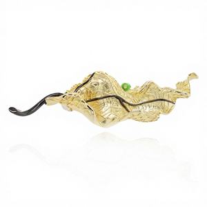 Broche de luxe en feuille d'or en gros, bijoux en argent sterling 925 et zircon pour fiançailles, mariage, fête, cadeau - Femme et Homme - Product Image 1