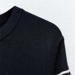 Women's New Home Knitted Tops Seven-quarter Sleeve <strong>Slouchy</strong> Knitwear Striped <strong>Jumper</strong> Wholesale Loose Women's Pullover - Product Image 3