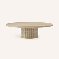 Table basse Dream Home Premium à base sculpturale côtelée, grand plateau rond en marbre, style rustique, pierre naturelle, pour salon