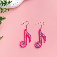 Boucles d'oreilles pendantes en forme d'étoile de note musicale en acrylique rose, boucles d'oreilles scintillantes pour femmes, boucles d'oreilles à paillettes tendance