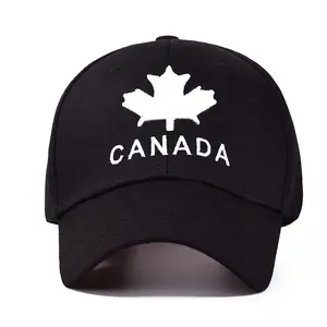 काले रंग 100% कपास 3 डी कढ़ाई कनाडाई ध्वज बेसबॉल कैप