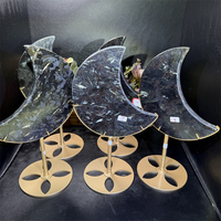 Kindfull Artisanat en Cristal Naturel Pierre de Guérison Astrophyllite Lune avec Support pour Décoration d'Intérieur