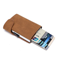 Dompet Kartu Vintage Custom, Dompet Pop Up Pria Kulit PU Anti RFID dengan Penjepit Uang