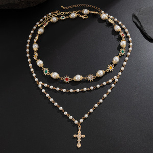 Ensemble de colliers pendentifs croix style Hip Hop en alliage, avec zircon et perles, pour homme, idéal pour mariage ou soirée - Product Image 4