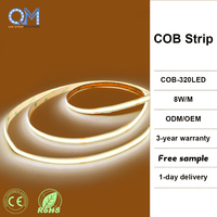 Tira de Luz LED COB de Longitud Personalizada, 2700K Blanco Cálido, Cinta Flexible sin Puntos para Decoración de Interiores