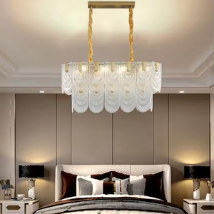 Lámpara de araña francesa, lámpara de pantalla de vidrio esmerilado, techo moderno, luz colgante de hierro dorado - Product Image 2