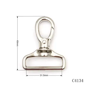 bag making hardware Mirror finish silver plated 32mm round head alloy rotating snap hook