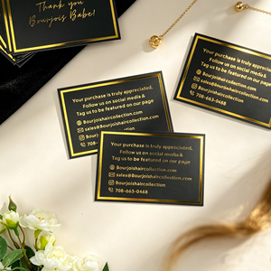 Tarjeta de agradecimiento personalizada de 10x15cm con logo en lámina dorada, impresión en cartulina negra, tarjeta de presentación para negocios de peluquería, ropa y accesorios. - Product Image 3