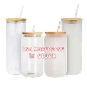 USA Warehouse 12oz 16oz 20oz gelas bir kosong sublimasi air es bening dengan tutup bambu dan sedotan