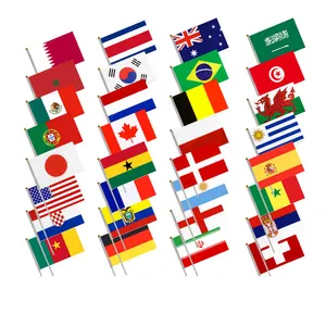 Bandera de mano mundial personalizada, fanáticos nacionales 8 bandera ondeando a mano 21*14cm serigrafía banderas de poliéster/
