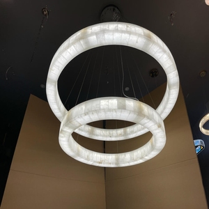 <span class=keywords><strong>Lampadario</strong></span> RIVAGE a <span class=keywords><strong>Doppio</strong></span> Livello Rotondo in Ottone e Alabastro, Luce Bianca Calda 2700K, Voltaggio Universale, a Risparmio Energetico, 60-48kg - Product Image 5