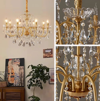 Lustre JACKSUN en cristal K9 doré de grande taille, style rétro, pour salle à manger, lumière principale, base E14, 8 lumières, lustre suspendu en cristal de luxe