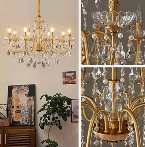 Lampu Kristal JACKSUN Besar Warna Emas K9, Lampu Utama Ruang Makan Retro, Dudukan E14, 8 Lampu, Lampu Gantung Kristal Mewah - Product Image 5