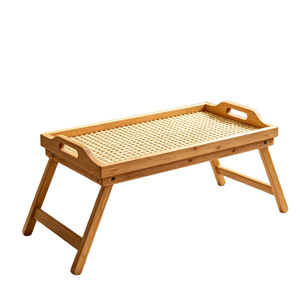 Foldable Rattan Tray <b>Bamboo</b> Natural Wood Minimalist Modern Style Bed <b>Table</b> Serving Tray For Residential Use - Product Image 5