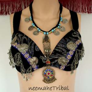 ชุดชั้นในของชนเผ่าความสุขทำด้วยมือของกำมะหยี่สีดำ - Product Image 1